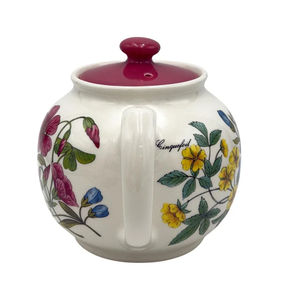 Vtg Sadler England Botanic 6 Cup Teapot‎ Floral Wildflower Perennial Magenta Lid